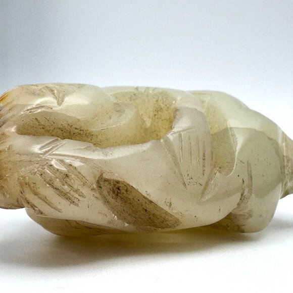 Jade Carved Chinese Mutton Fat Diety Figurine Rustic Stone Antique 19 c - Picture 5 of 9